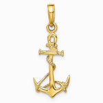 10K / 14K Yellow Gold 3-D Anchor with Shackle and Entwined Rope Pendant - Product Photo