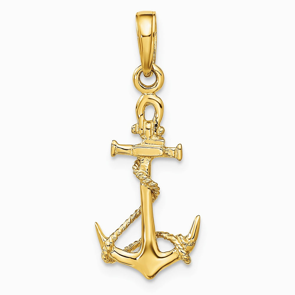 10K / 14K Yellow Gold 3-D Anchor with Shackle and Entwined Rope Pendant - Product Photo