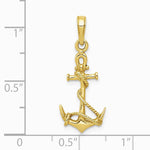 10K / 14K Yellow Gold 3-D Anchor with Shackle and Entwined Rope Pendant - Product Photo