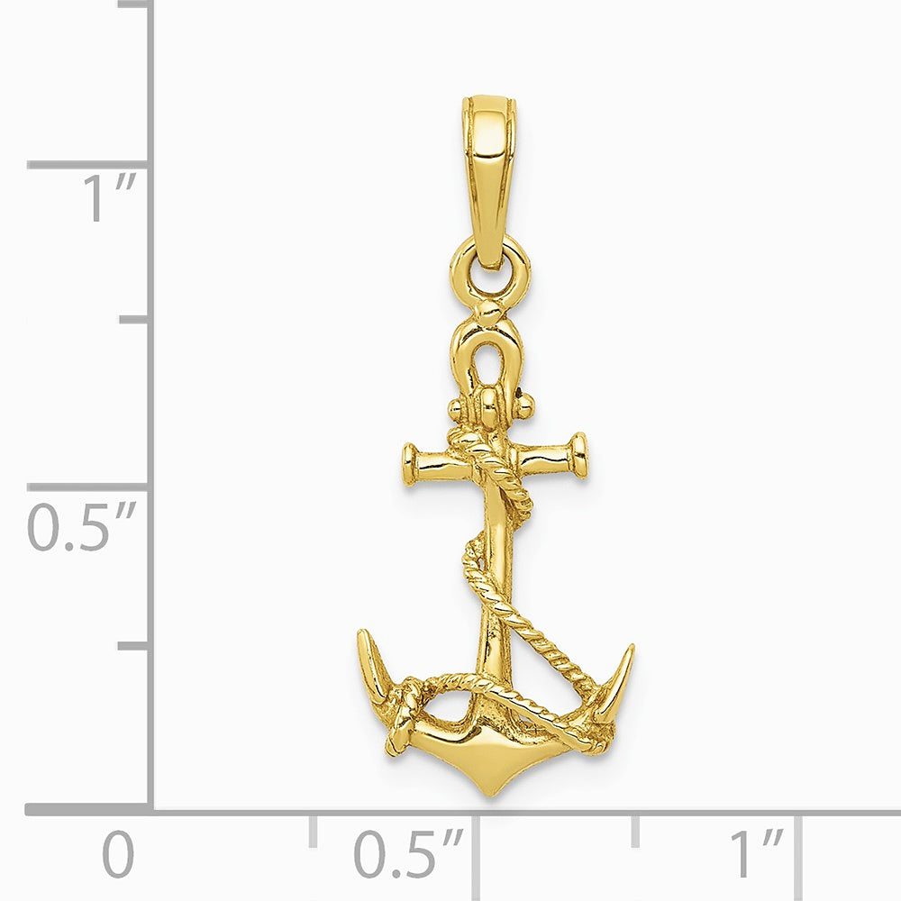 10K / 14K Yellow Gold 3-D Anchor with Shackle and Entwined Rope Pendant - Product Photo