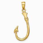 10K / 14K Yellow Gold 3D Fish Hook Pendant - Product Photo