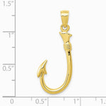 10K / 14K Yellow Gold 3D Fish Hook Pendant - Product Photo