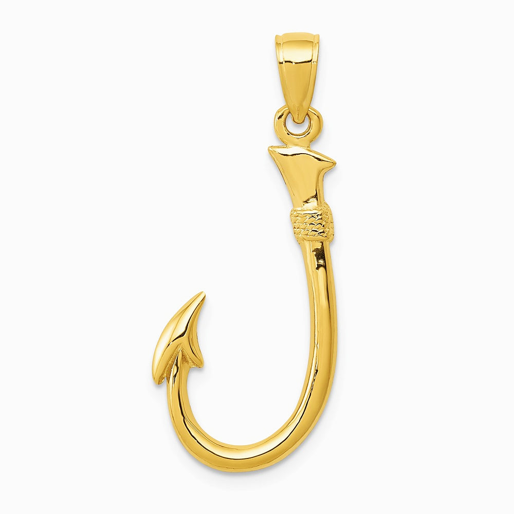 10K / 14K Yellow Gold 3D Fish Hook Pendant - Product Photo