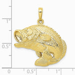 10K / 14K Yellow Gold Bass Fish Jumping Pendant - Product Photo