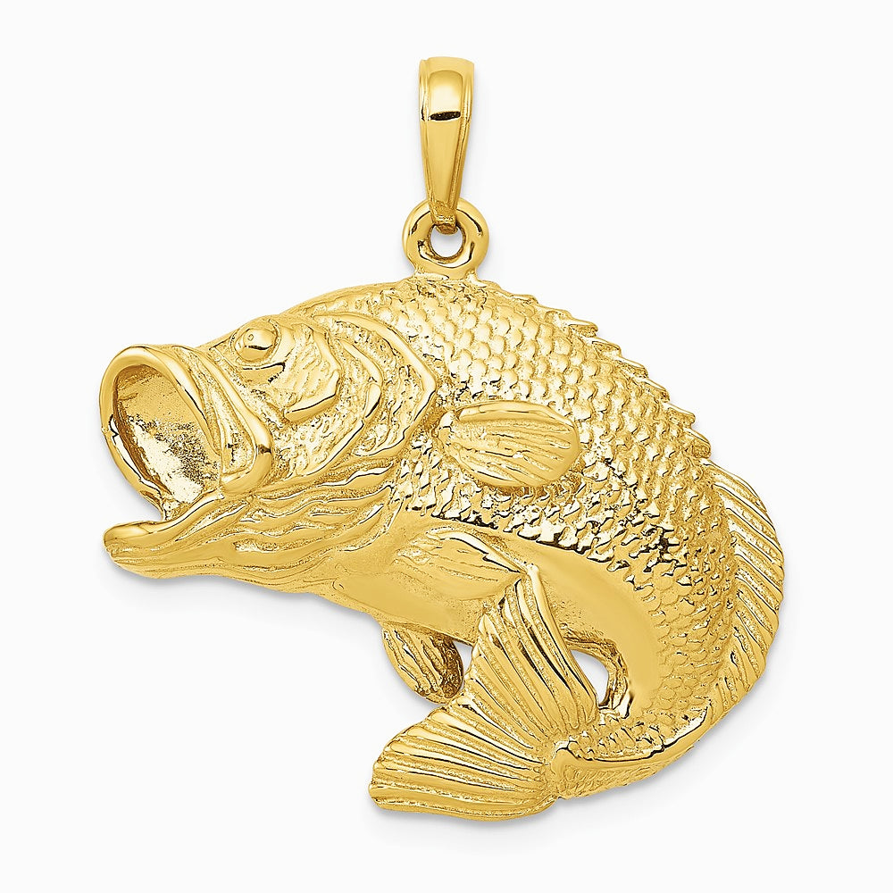 10K / 14K Yellow Gold Bass Fish Jumping Pendant - Product Photo