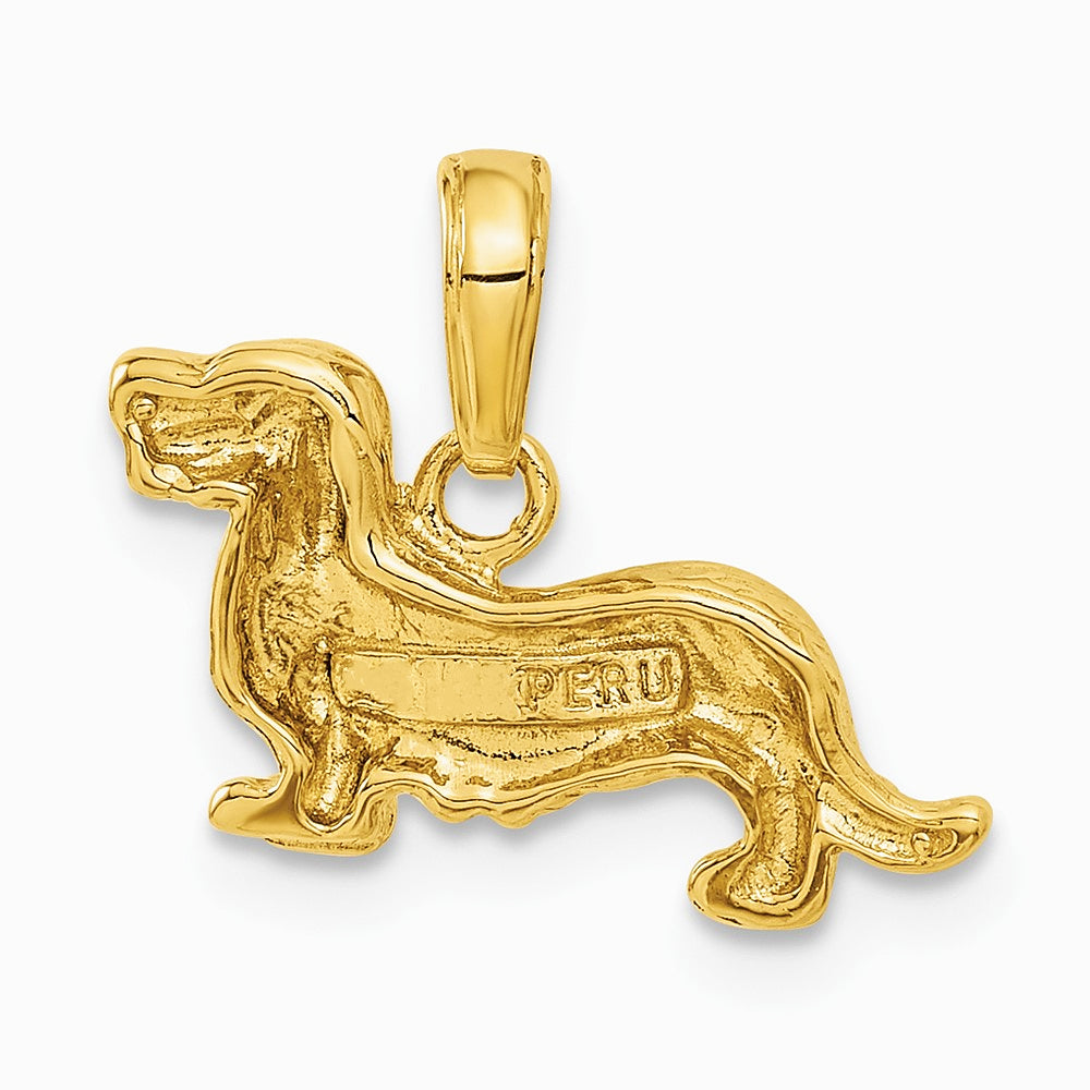 10K / 14K Yellow Gold Long-Haired Dachshund Dog Pendant - Product Photo