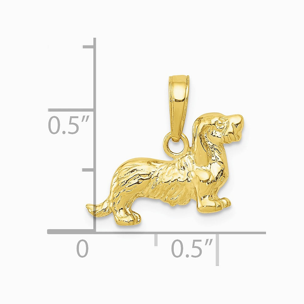 10K / 14K Yellow Gold Long-Haired Dachshund Dog Pendant - Product Photo