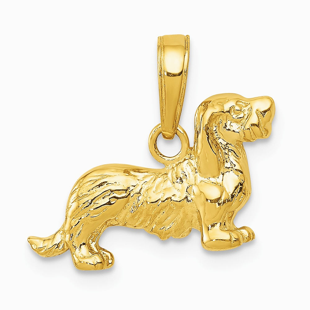 10K / 14K Yellow Gold Long-Haired Dachshund Dog Pendant
