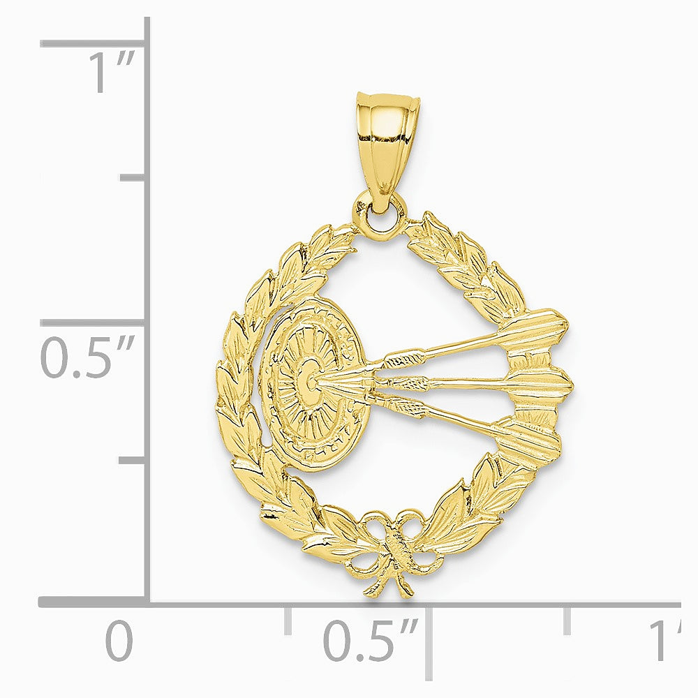 10K / 14K Yellow Gold Dart Board and Darts in Leaf Design Charm - Product Photo