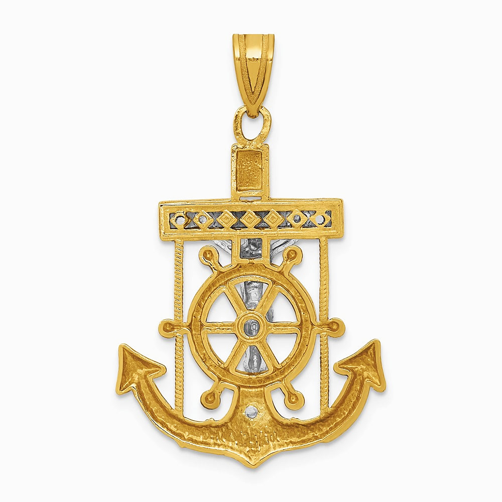 10K / 14K Two-tone Diamond-cut Mariner's Cross Pendant - Product Photo