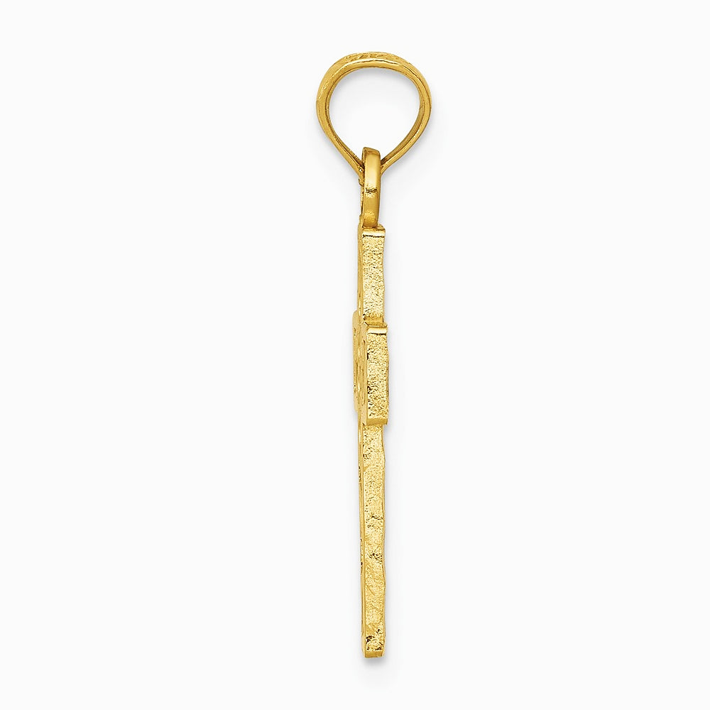 10K / 14K Yellow Gold Diamond-cut Filigree Cross Pendant - Product Photo