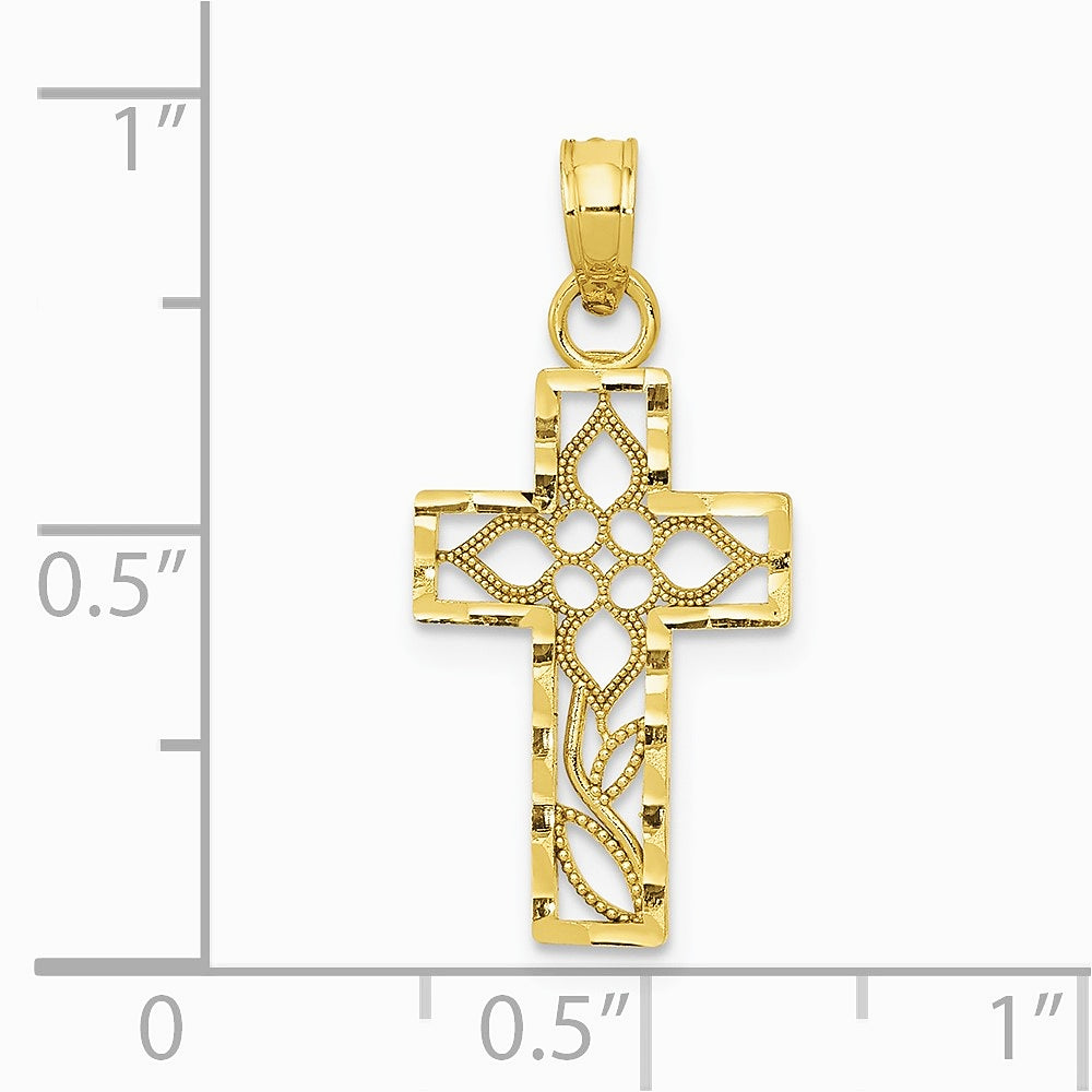 10K / 14K Yellow Gold Diamond-cut Filigree Cross Pendant - Product Photo