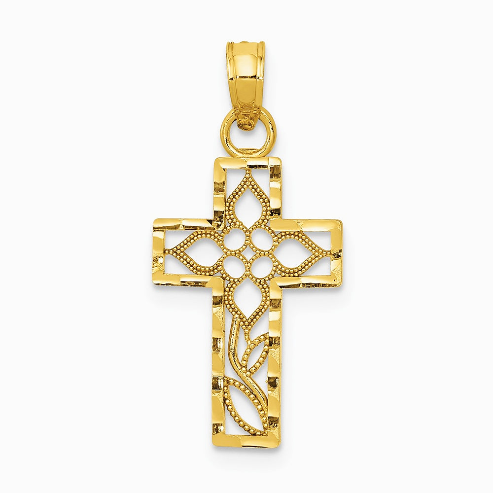 10K / 14K Yellow Gold Diamond-cut Filigree Cross Pendant