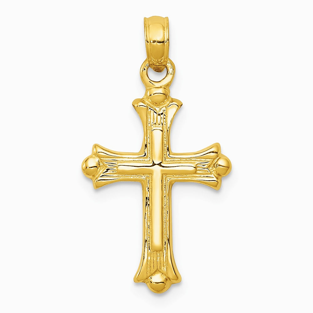 10K / 14K Yellow Gold Budded Cross Charm - Product Photo