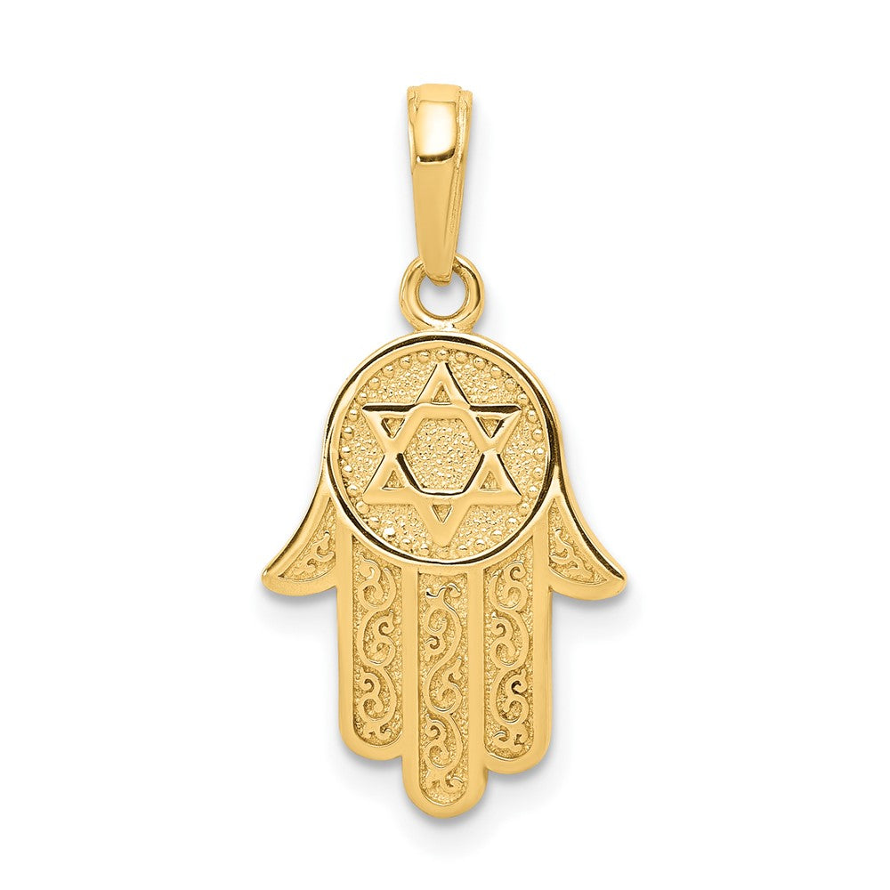 10K / 14K Yellow Gold Hamsa W/Star Of David Pendant - Product Photo