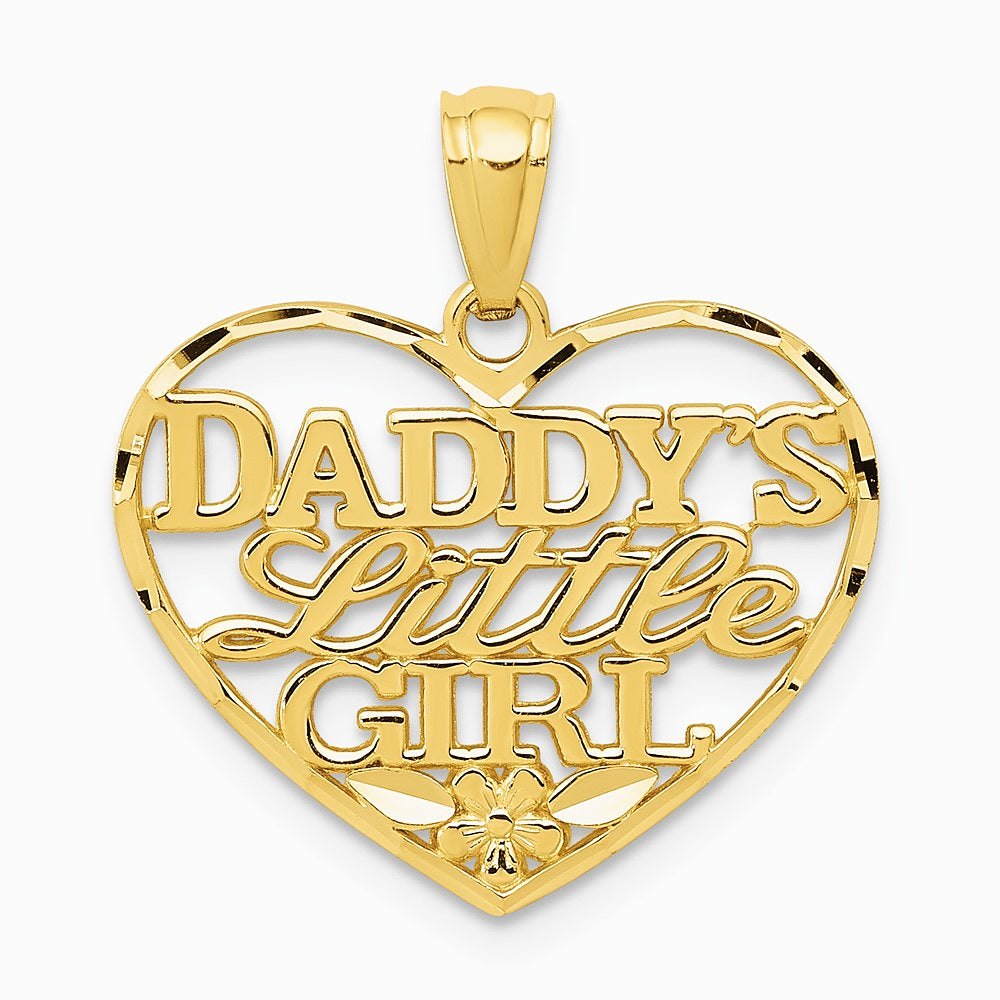 10K / 14K Yellow Gold Diamond-Cut Daddys Little Girl Heart Pendant - Product Photo