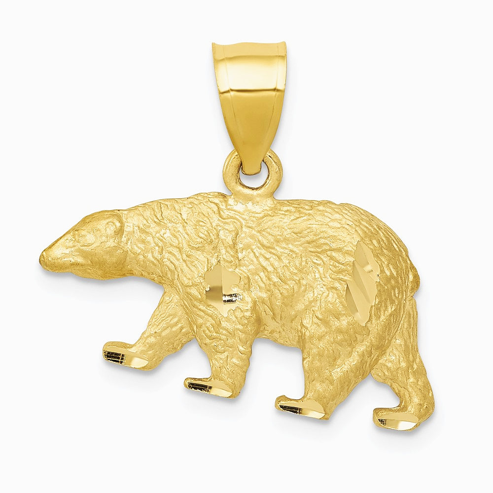 10K / 14K Yellow Gold Diamond-cut Bear Pendant - Product Photo