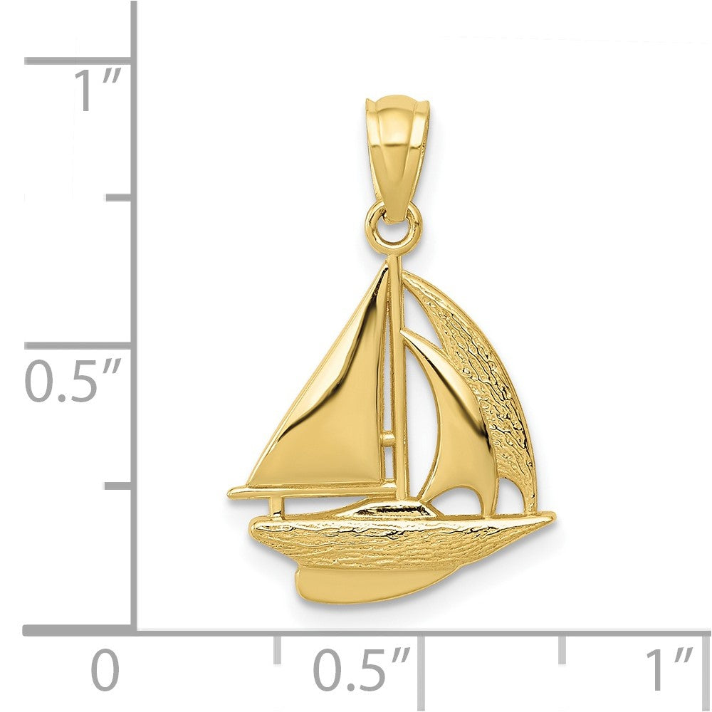 10K / 14K Yellow Gold Sailboat Pendant - Product Photo