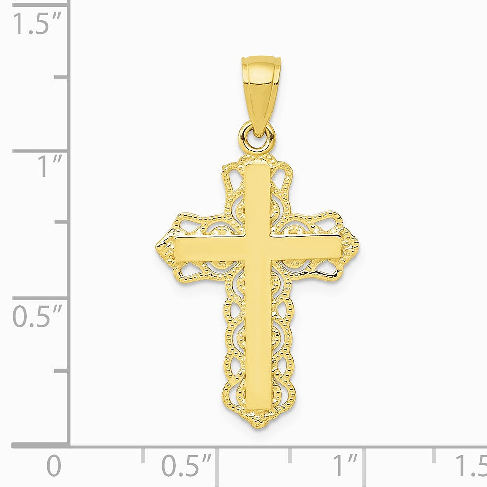 10K / 14K Yellow Gold Lace Trim Cross Pendant - Product Photo
