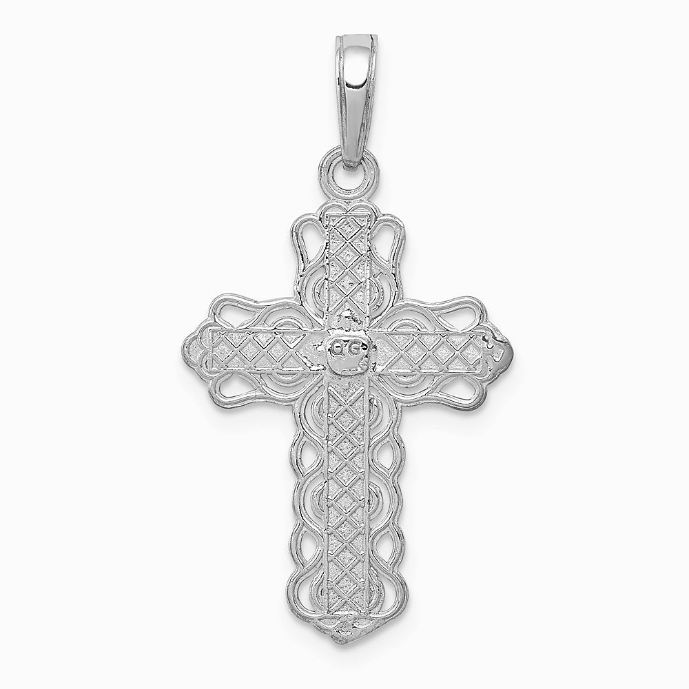 10K / 14K White Gold Lace Trim Cross Pendant - Product Photo