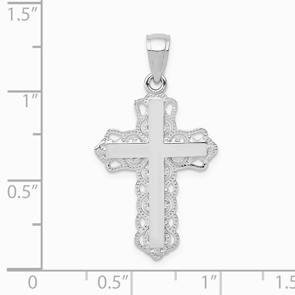10K / 14K White Gold Lace Trim Cross Pendant - Product Photo
