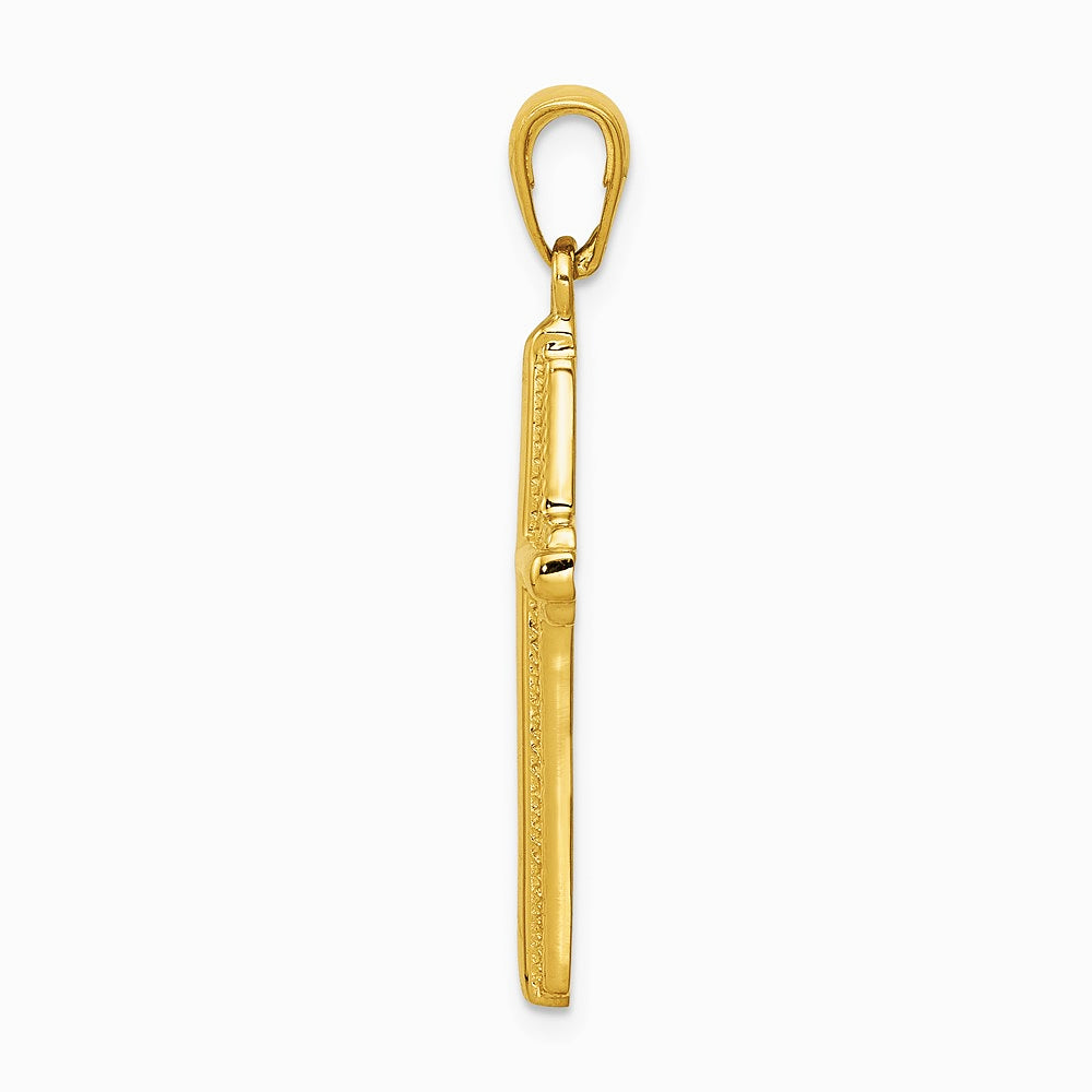 10K / 14K Yellow Gold Cross with Striped Border Pendant - Product Photo