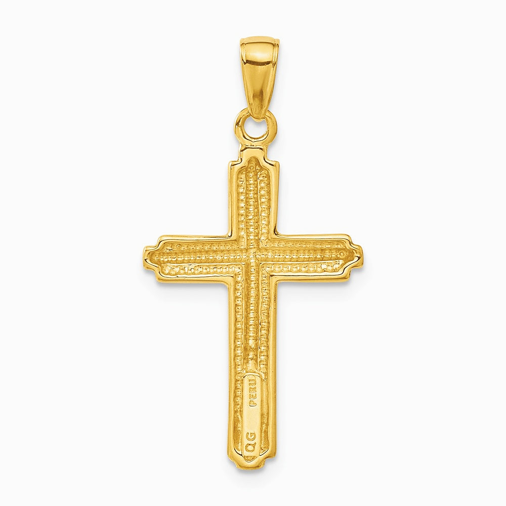 10K / 14K Yellow Gold Cross with Striped Border Pendant - Product Photo