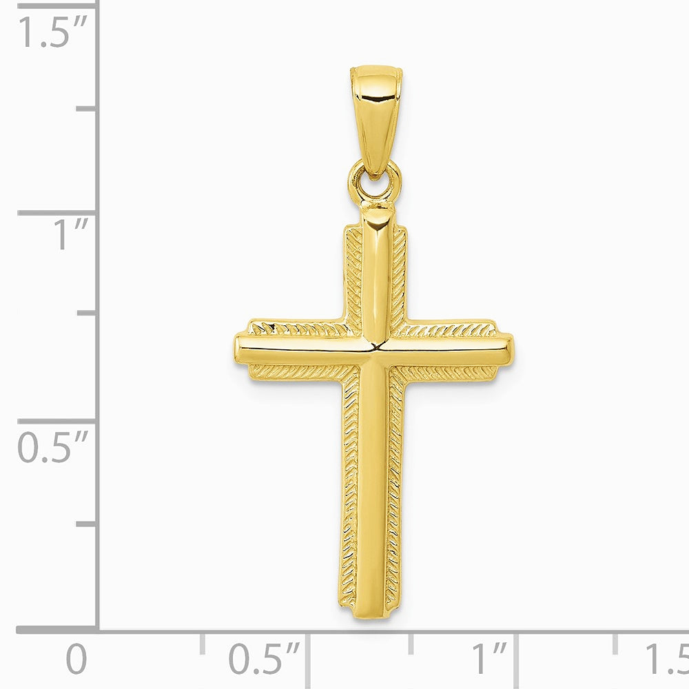10K / 14K Yellow Gold Cross with Striped Border Pendant - Product Photo