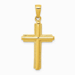 10K / 14K Yellow Gold Cross with Striped Border Pendant - Product Photo