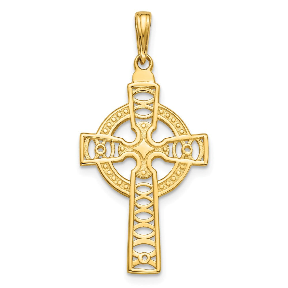 10K / 14K Yellow Gold Celtic Cross with Eternity Circle Pendant - Product Photo