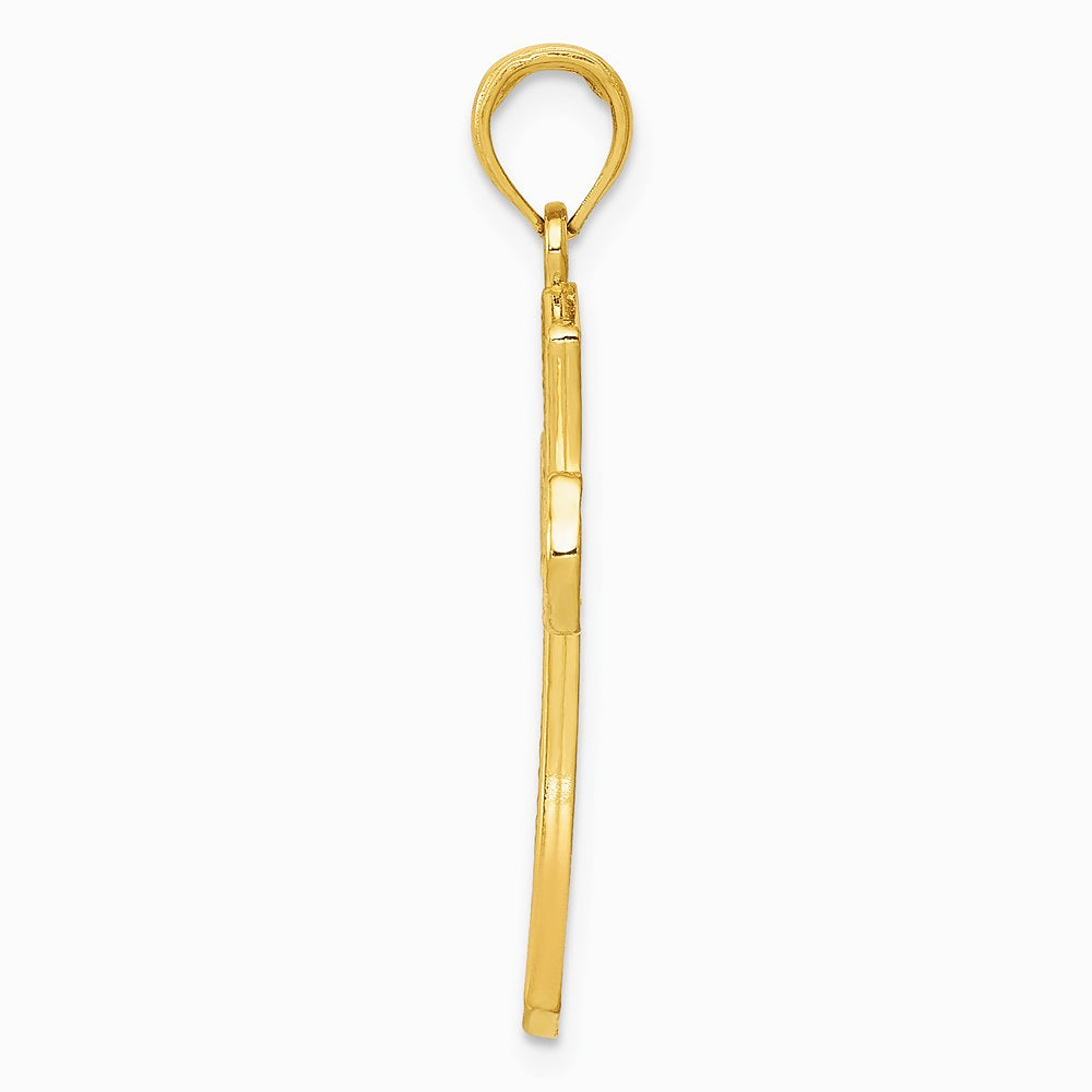 10K / 14K Yellow Gold Diamond-cut Beveled Edges Cross Pendant - Product Photo