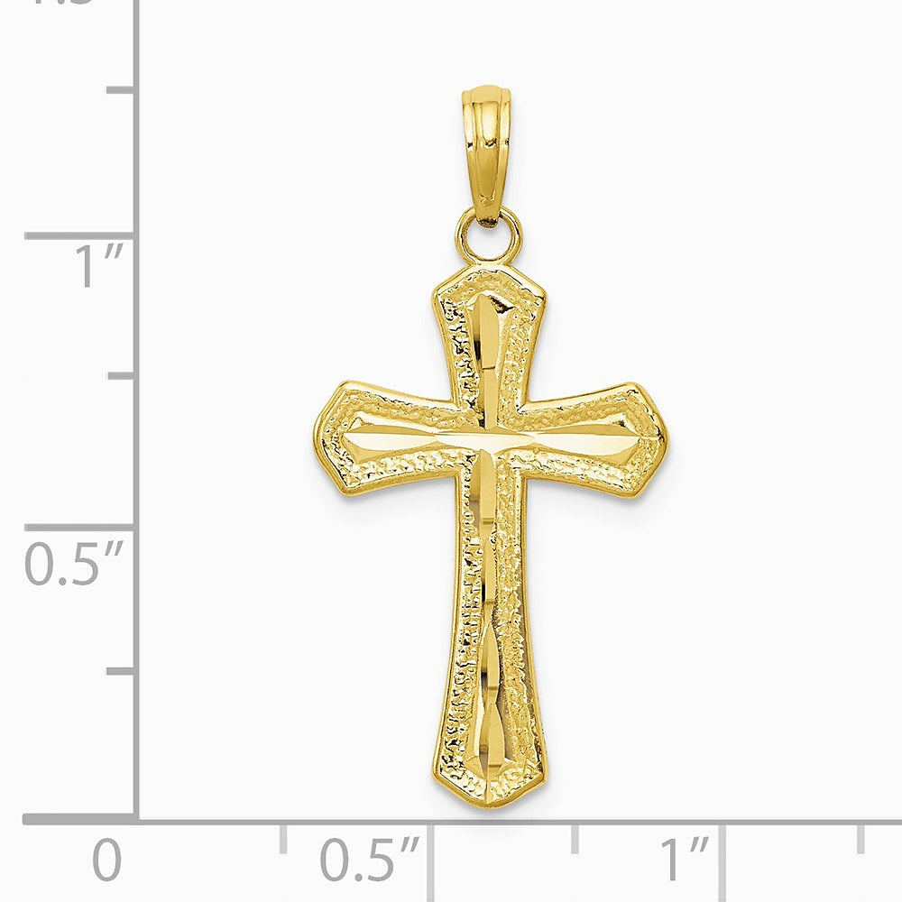 10K / 14K Yellow Gold Diamond-cut Beveled Edges Cross Pendant - Product Photo