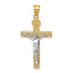 10K / 14K Two-tone Diamond-Cut Large Block Lattice Cross with Crucifix Pendant - Product Photo
