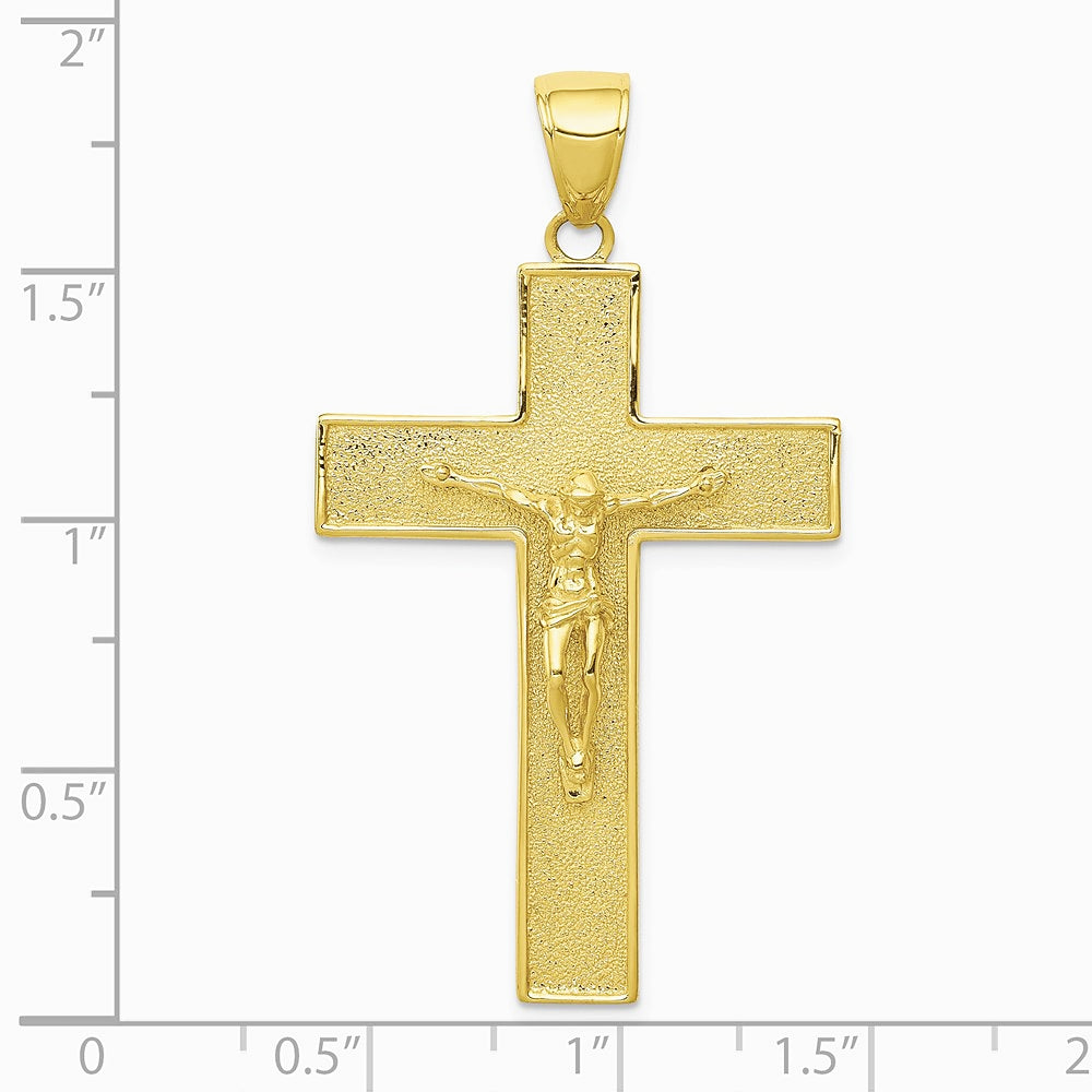 10K / 14K Yellow Gold Textured Crucifix Latin Cross Pendant - Product Photo