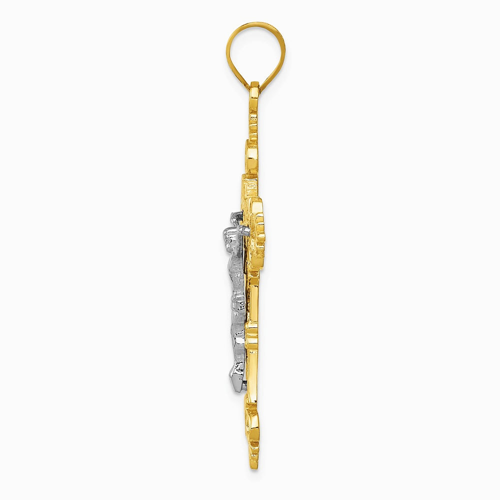 10K / 14K Two-tone Large Lacey-edged INRI Crucifix Pendant - Product Photo