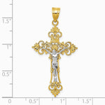 10K / 14K Two-tone Large Lacey-edged INRI Crucifix Pendant - Product Photo