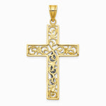 10K / 14K Two-tone Diamond-Cut Large Block Filigree Cross with Crucifix Pendant - Product Photo