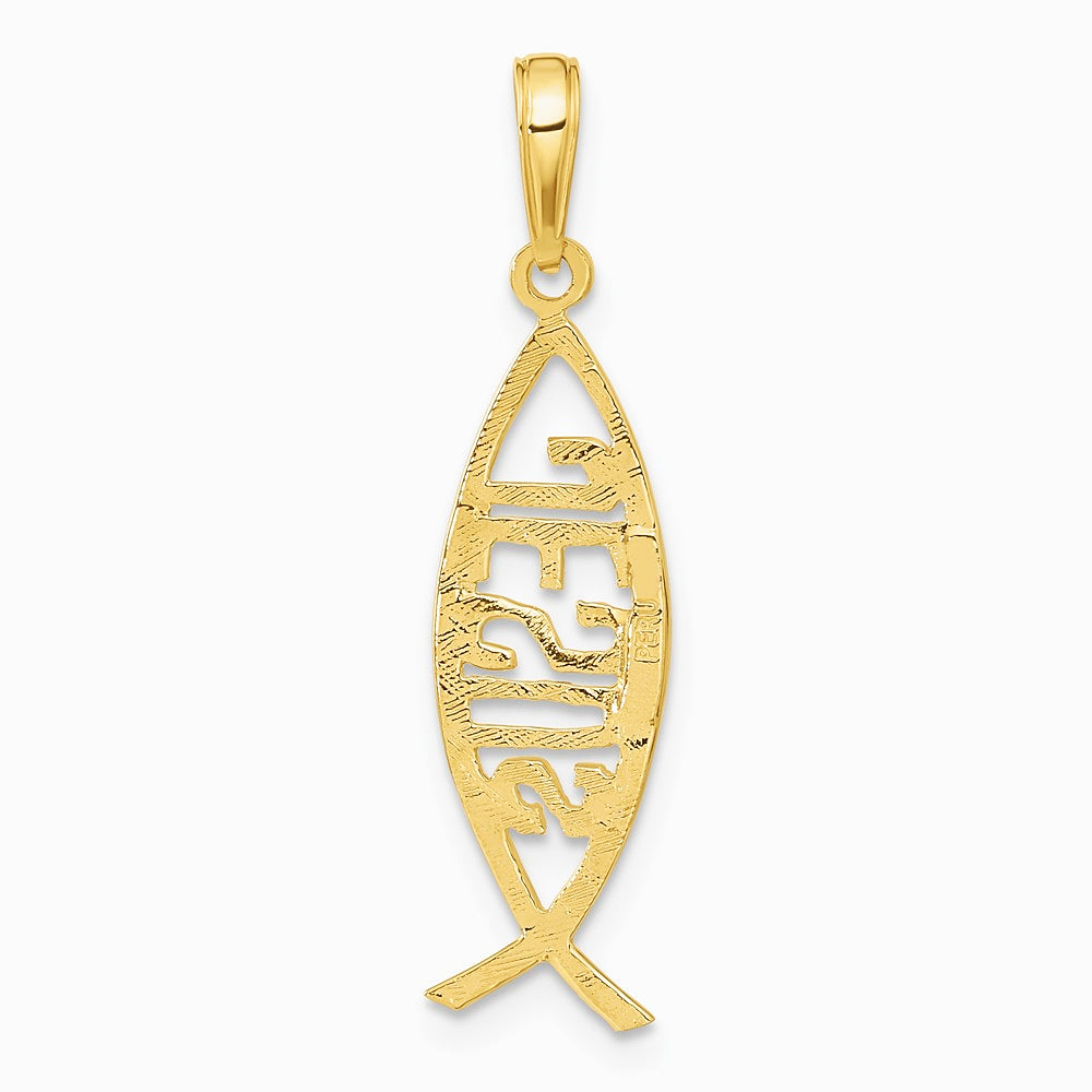 10K / 14K Yellow Gold Ichthus Fish With JESUS Pendant - Product Photo