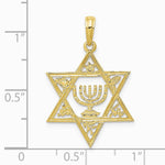 10K / 14K Yellow Gold Star of David with Menorah Pendant - Product Photo