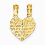 10K / 14K Yellow Gold Reversible Break apart Mizpah Heart Pendant - Product Photo