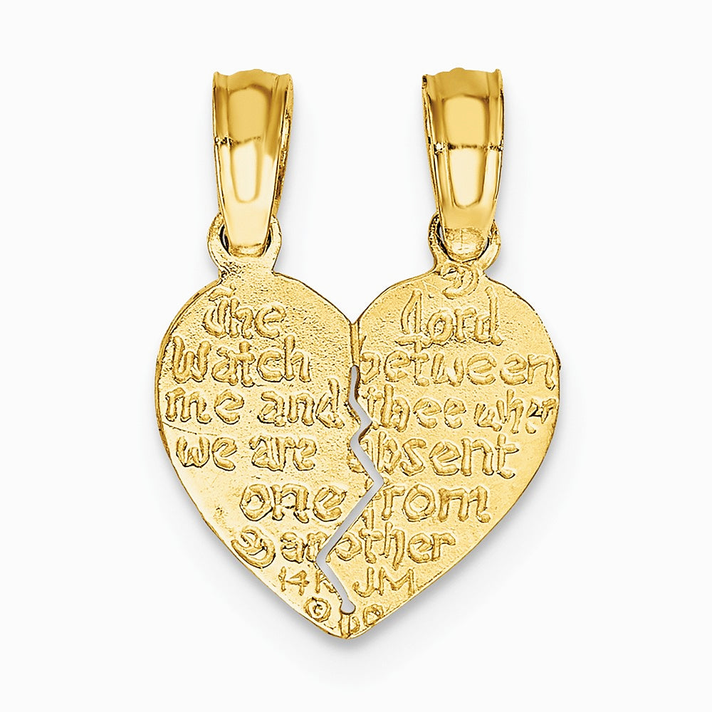 10K / 14K Yellow Gold Reversible Break apart Mizpah Heart Pendant - Product Photo