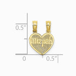 10K / 14K Yellow Gold Reversible Break apart Mizpah Heart Pendant - Product Photo