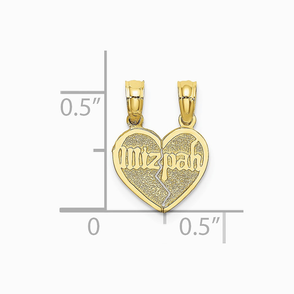 10K / 14K Yellow Gold Reversible Break apart Mizpah Heart Pendant - Product Photo