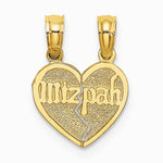 10K / 14K Yellow Gold Reversible Break apart Mizpah Heart Pendant - Product Photo