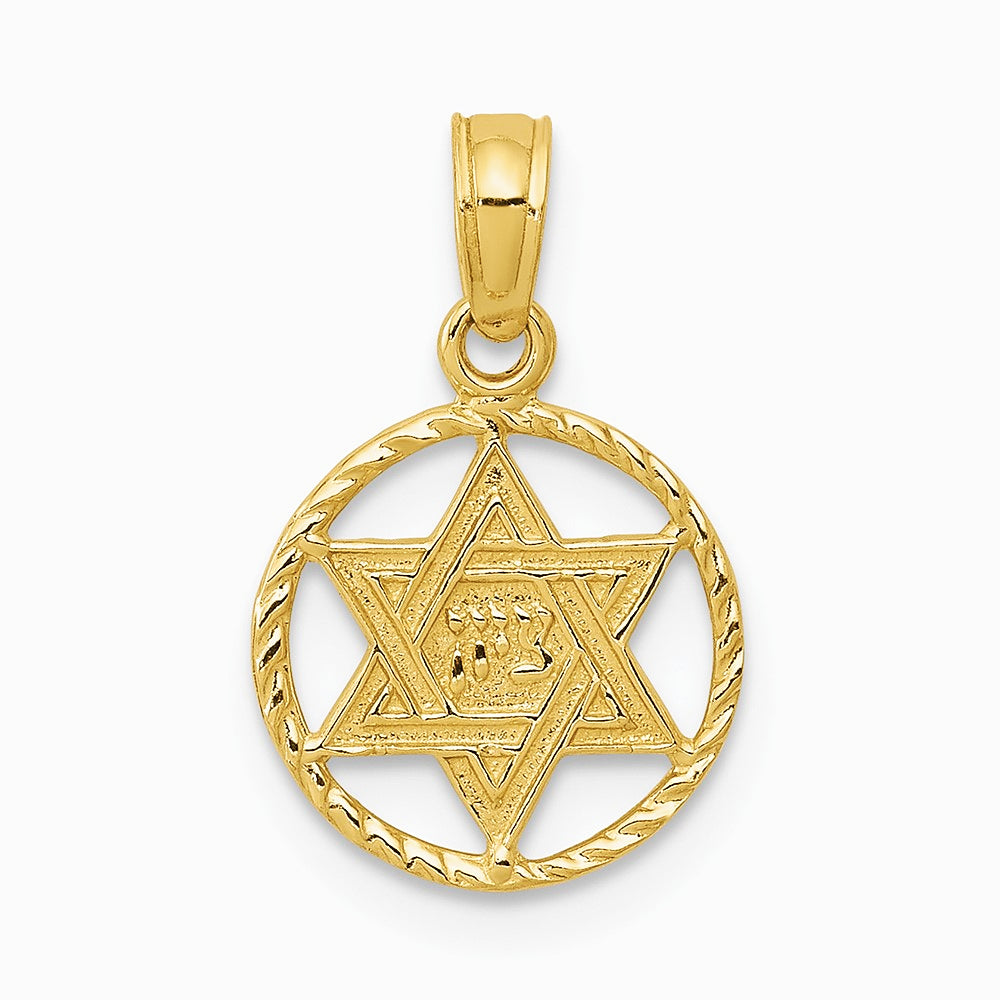 10K / 14K Yellow Gold Star of David in Circle Frame Pendant - Product Photo