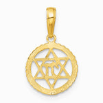 10K / 14K Yellow Gold Star Of David And Chai In Circle Pendant - Product Photo
