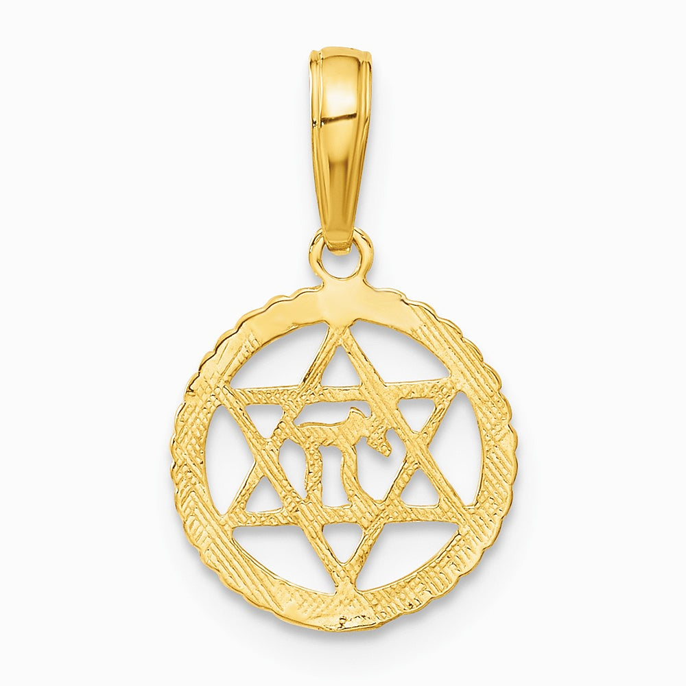 10K / 14K Yellow Gold Star Of David And Chai In Circle Pendant - Product Photo