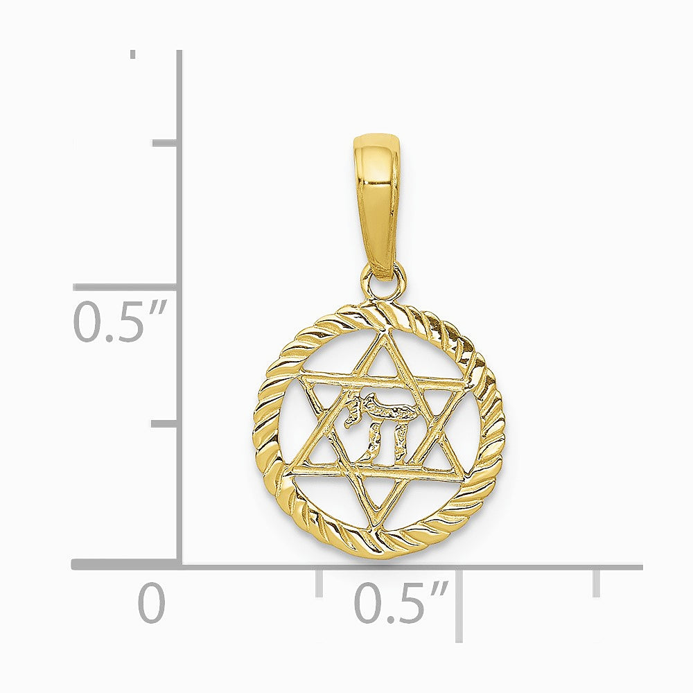 10K / 14K Yellow Gold Star Of David And Chai In Circle Pendant - Product Photo
