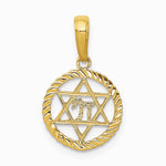 10K / 14K Yellow Gold Star Of David And Chai In Circle Pendant - Product Photo