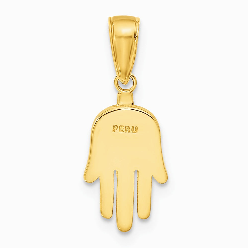 10K / 14K Yellow Gold Large Solid Hamsa Pendant - Product Photo